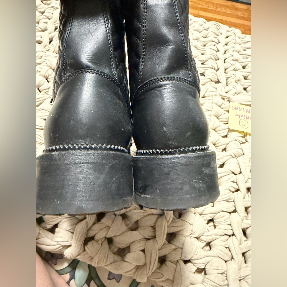 Authentic CHANEL Black Leather Combat Moto Boots size 42 US 11-11.5 Black - Picture 12 of 13